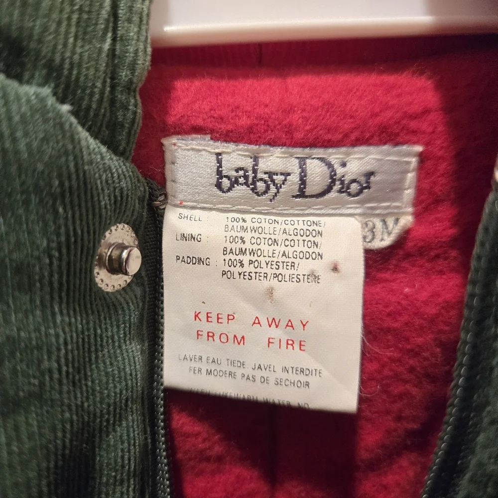 Vintage Baby Dior Cordoruy Snowsuit Bunting‎ - Size 3 Month